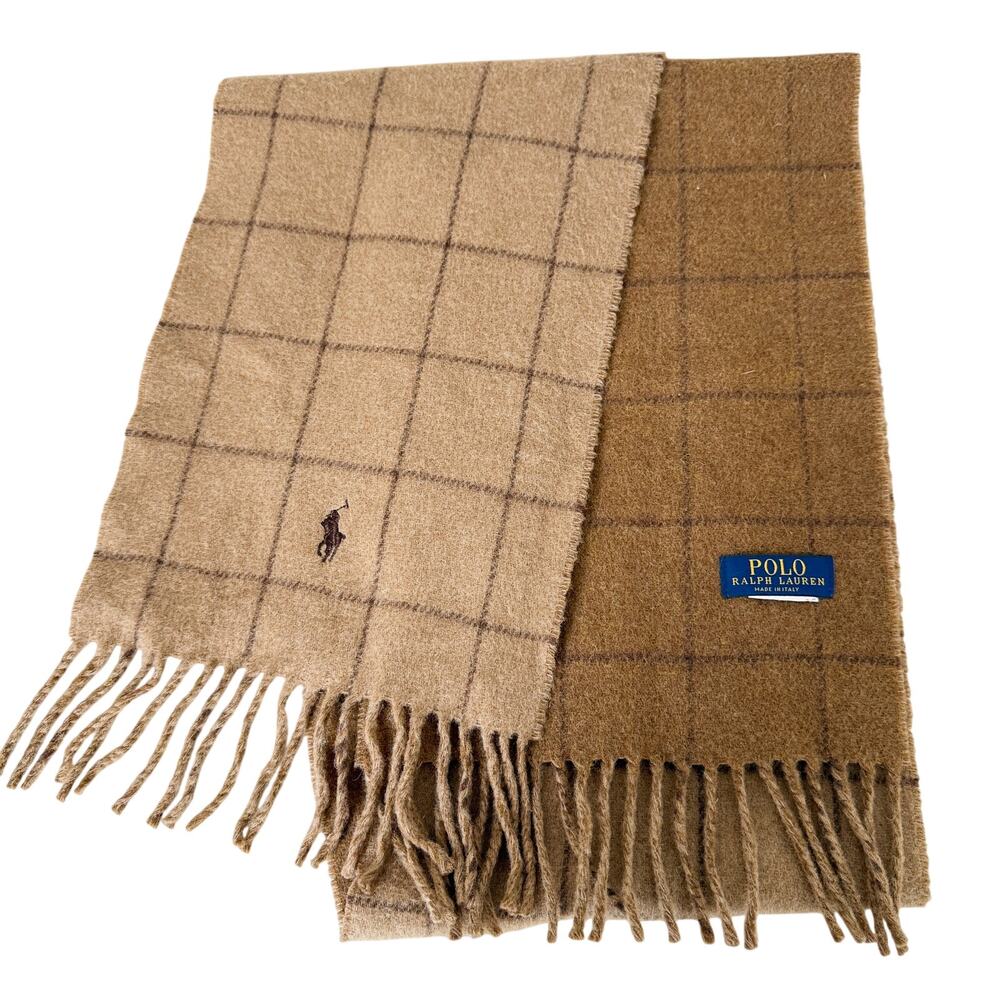 Polo Ralph Lauren Wool Brown Tan Scarf Fringe Mens